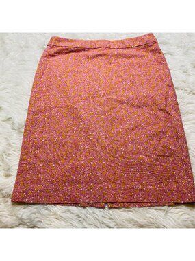Talbots Skirt Womens 6 Canvas Floral Knee Length Pink Orange Pencil S Office